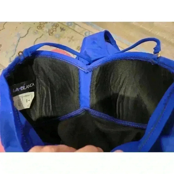 La Blanca Women's Blue One Piece Swimsuit Size 4 Halter Ruched - Picture 4 of 6